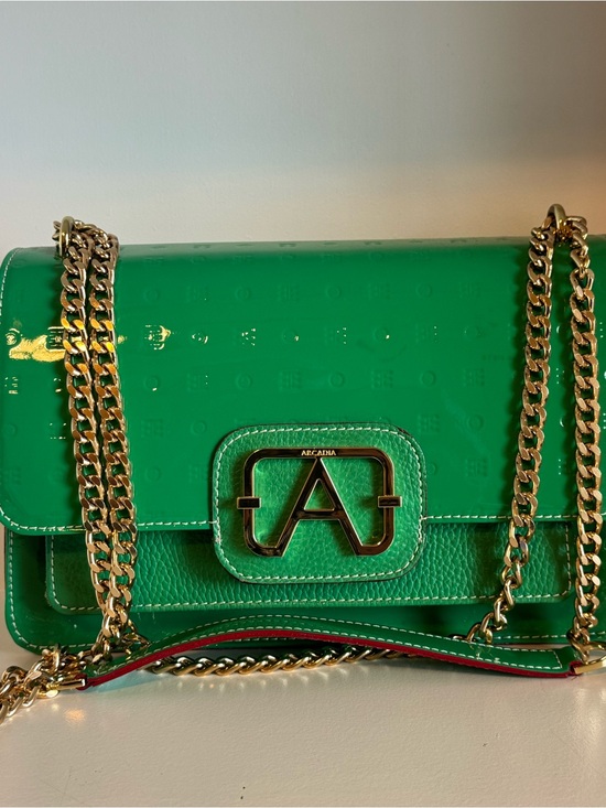 Arcadia Handbags - Arcadia Emerald Green Patent Leather Chain Crossbody Bag